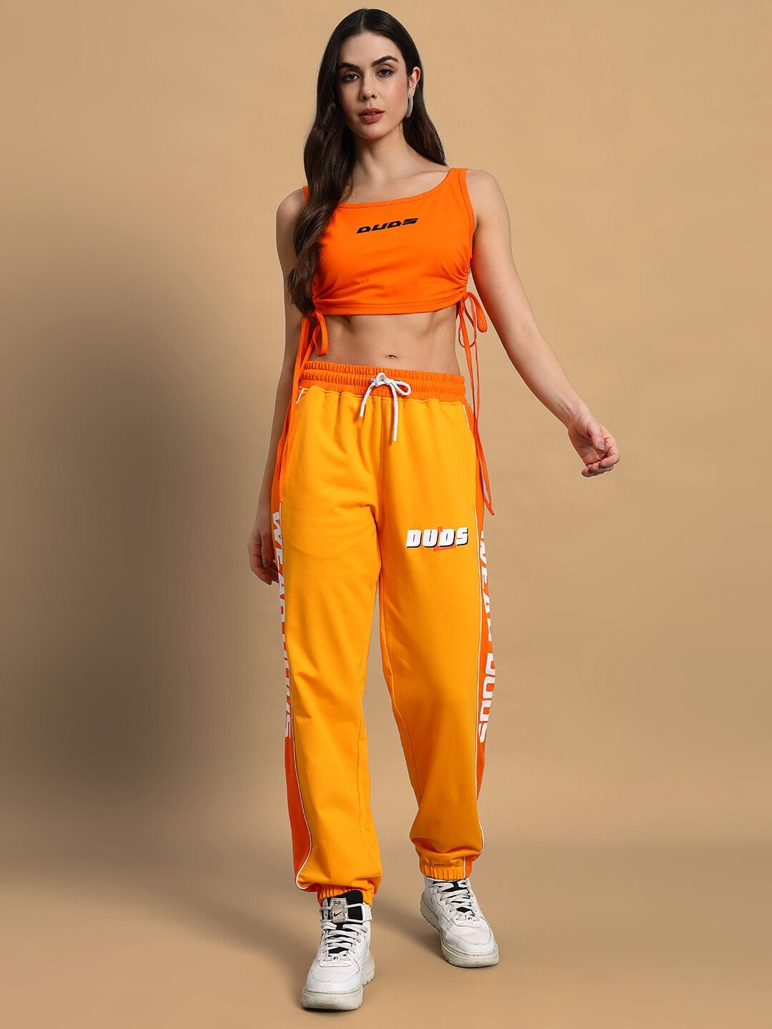 Women's Squeeze Co-Ord Set with Print (Yellow-Orange)