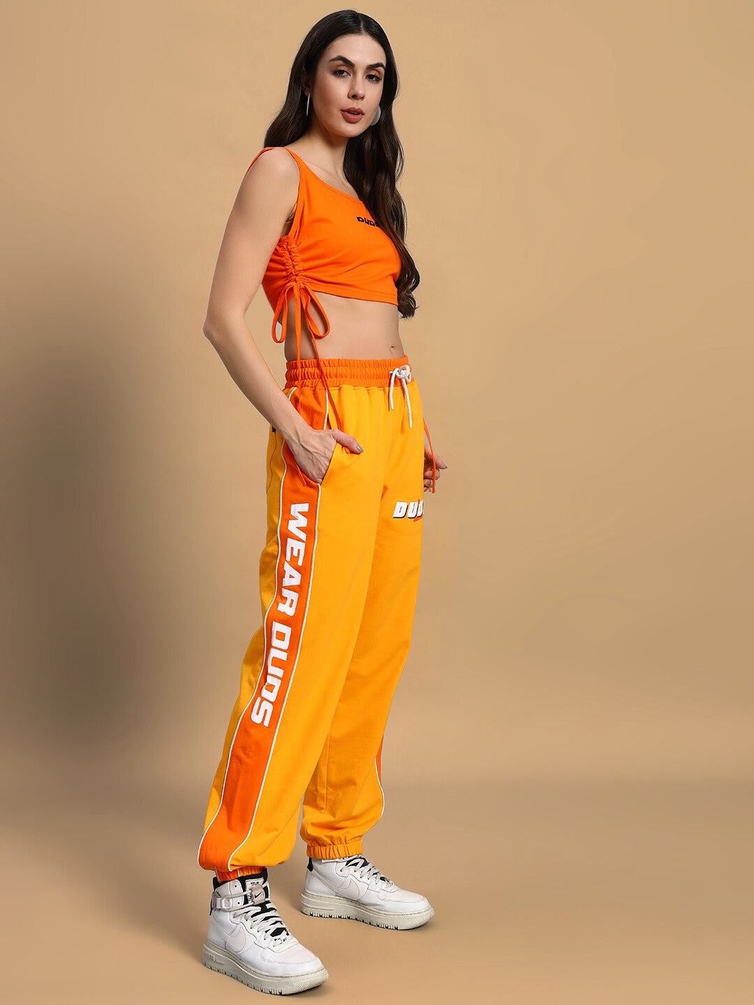 Women's Squeeze Co-Ord Set with Print (Yellow-Orange)