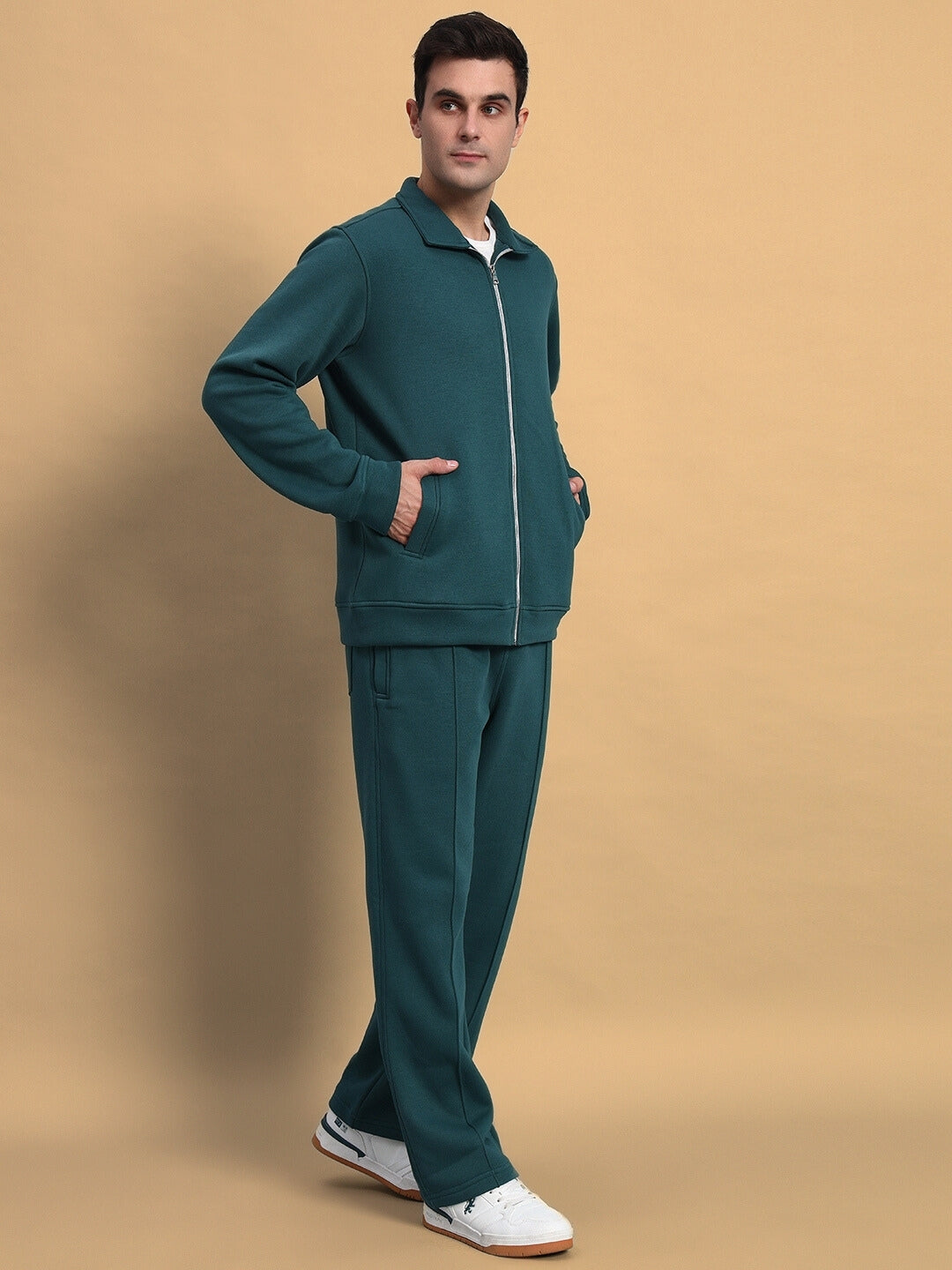 SHAGGY ZIPPER FLEECE CO-ORD SET (TEAL GREEN)