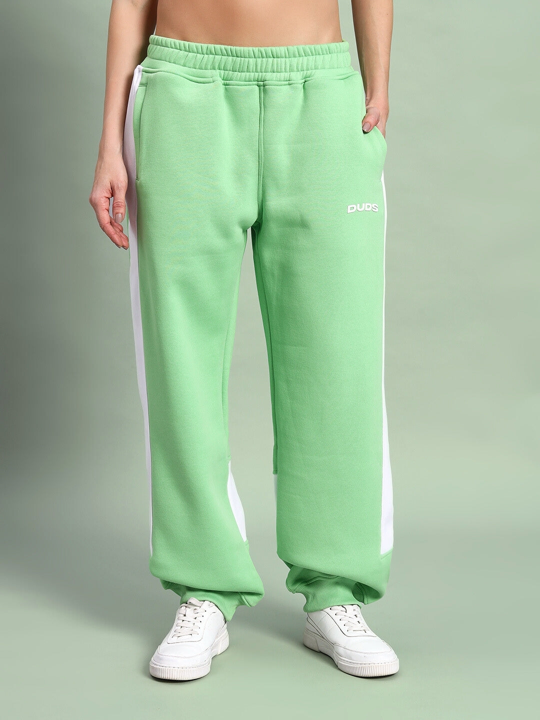 Women's Minted Bliss Fleece Colorblock Cargo Pant (Green-White)