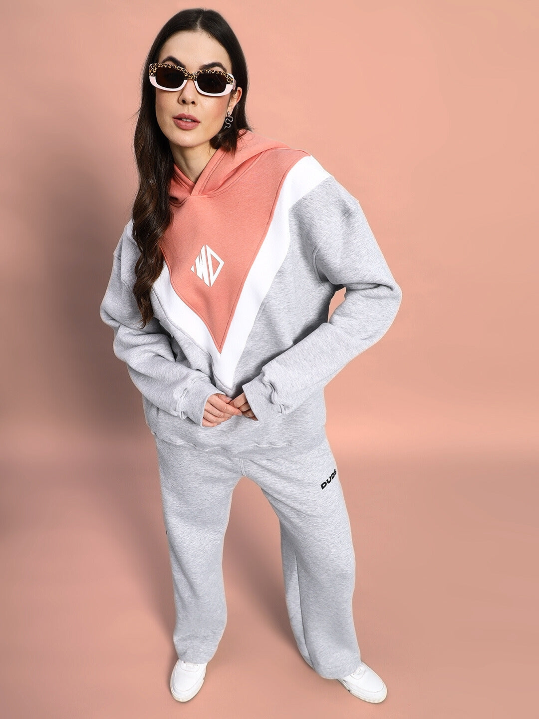 Women's Polar Colorblock Co-Ord (Grey-Peach)