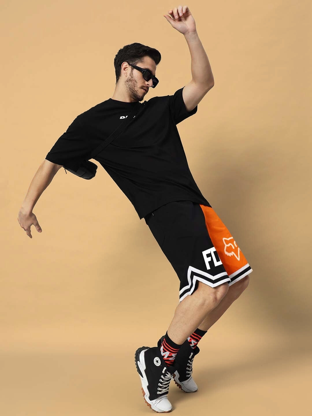 Fox Regular Fit Shorts (Orange-Black)