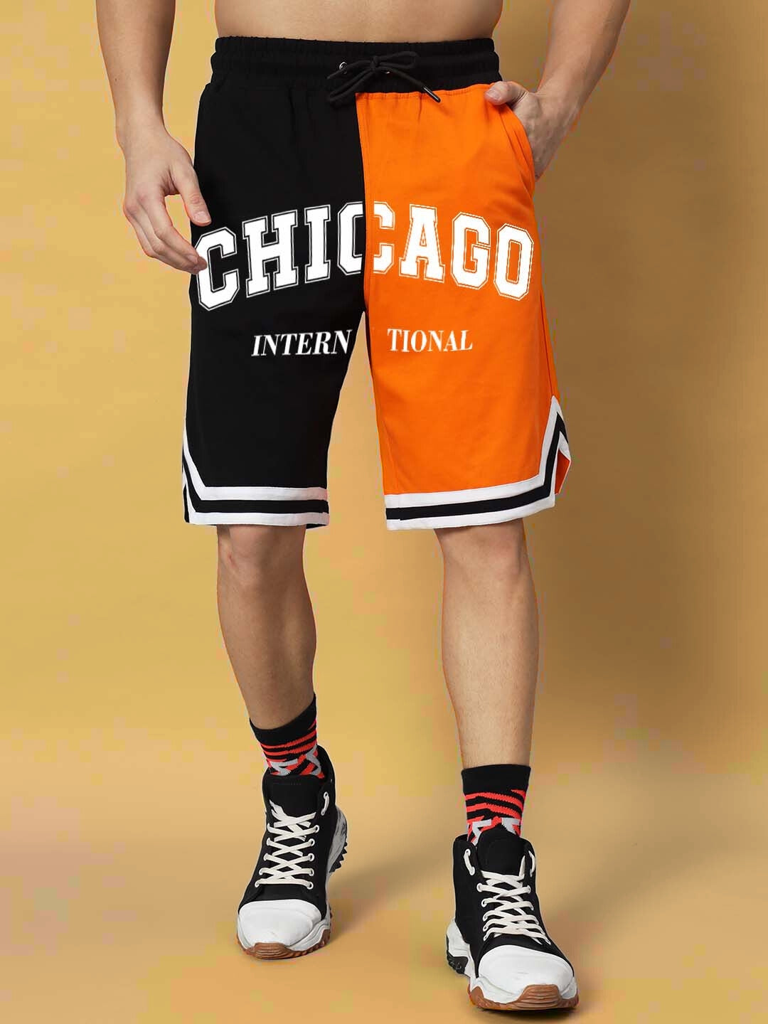 Chicago Regular Fit Shorts (Orange-Black)