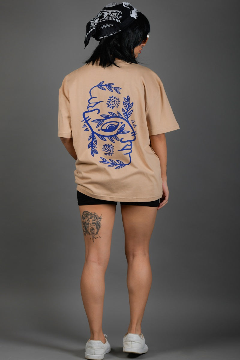 Indigo Faces Over-Sized T-Shirt (Nude) - Wearduds