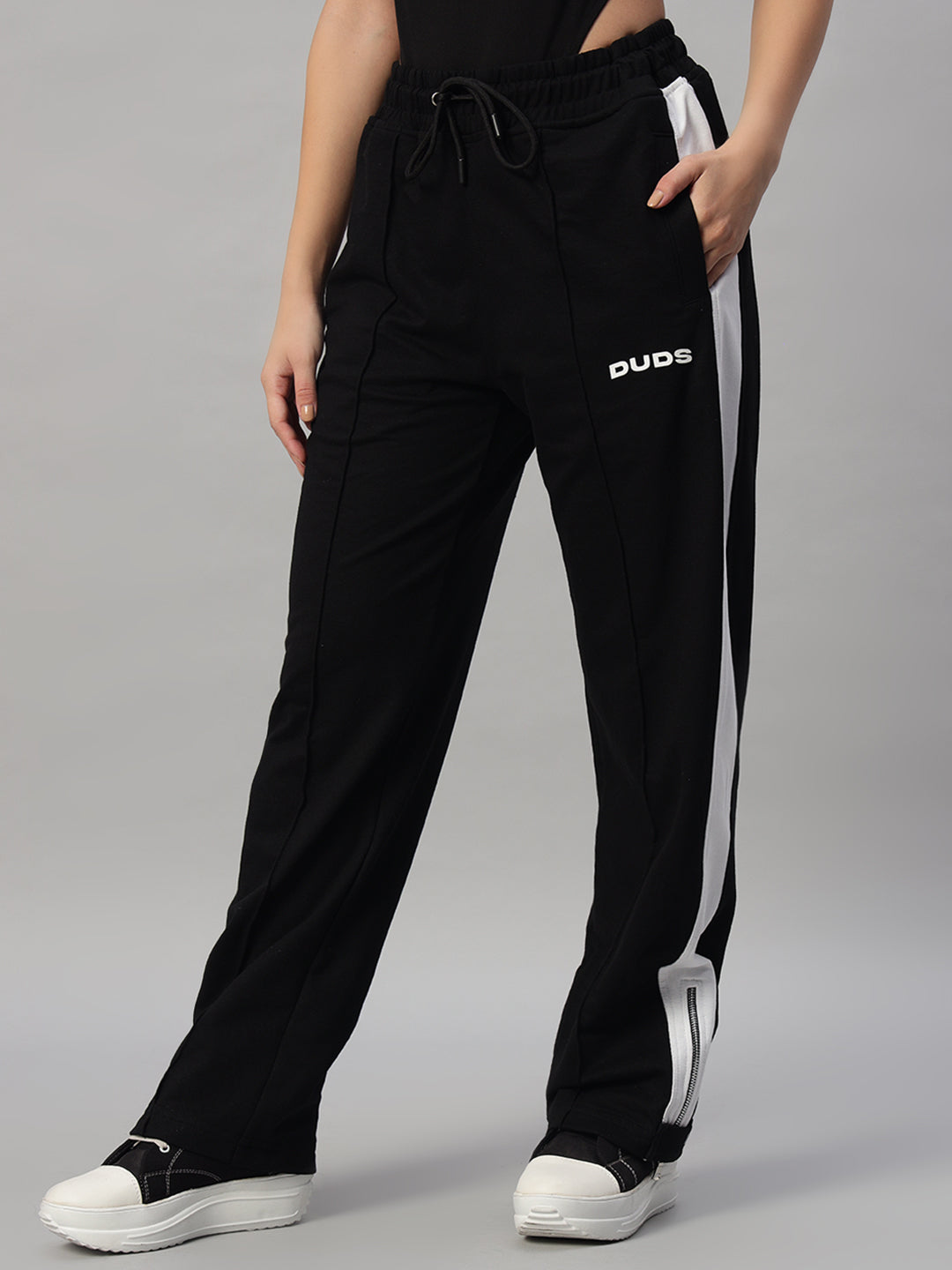 WOMEN'S WONDER SLIT ZIPPER JOGGERS (BLACK-WHITE)