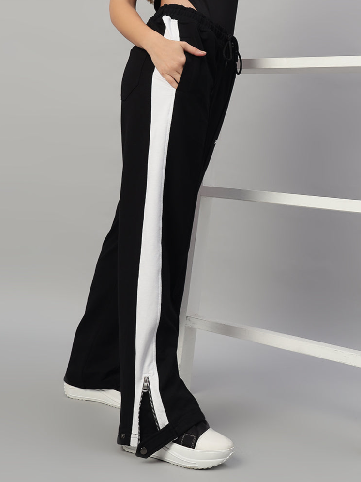 WOMEN'S WONDER SLIT ZIPPER JOGGERS (BLACK-WHITE)