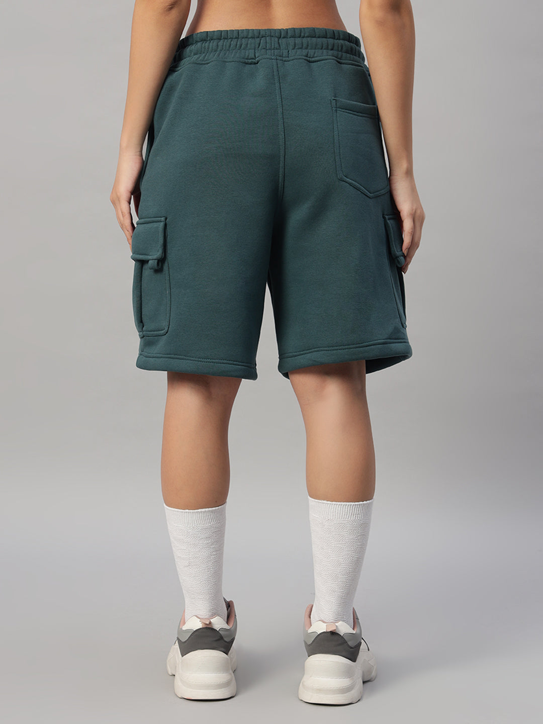 Women's Husky Fleece Solid Cargo Shorts (Teal Green)