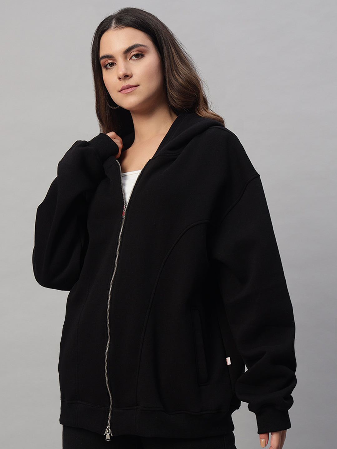 Women's Twofold Zipper Hoodie (Black)