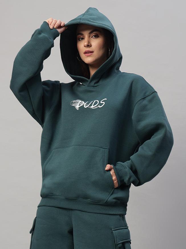 Women's Leopard Shark Fleece Hoodie (Teal Green)