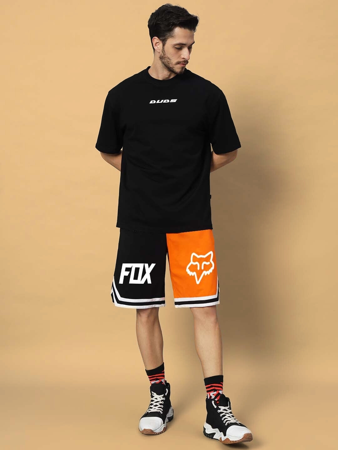 Fox Regular Fit Shorts (Orange-Black)