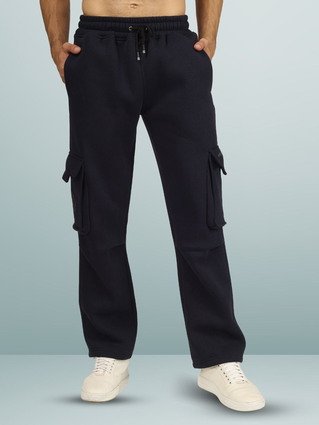 5 Pocket Fleece Solid Cargo Pant (Navy Blue) - Wearduds