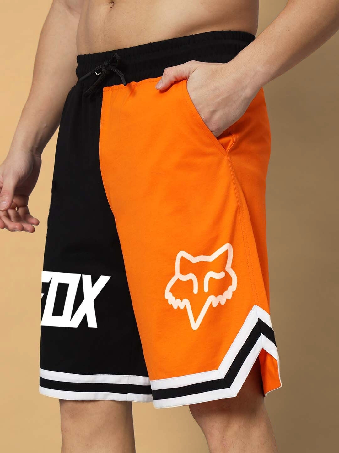 Fox Regular Fit Shorts (Orange-Black)