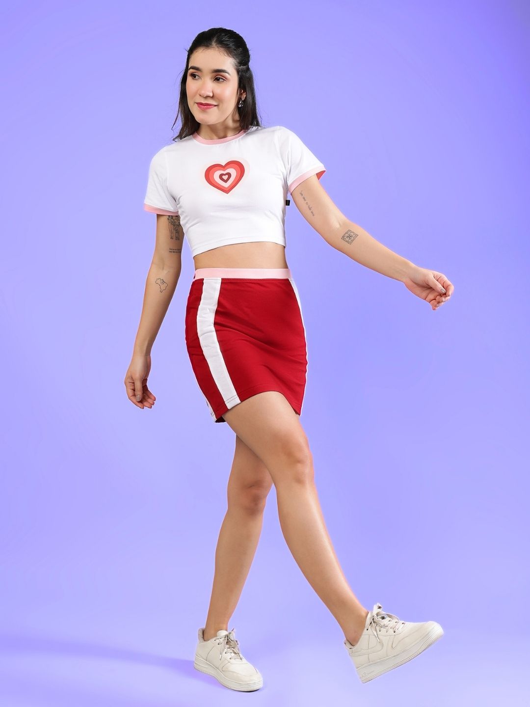 WOMEN'S LIBI HEART ACTIVE CO-ORD SET (WHITE-RED)