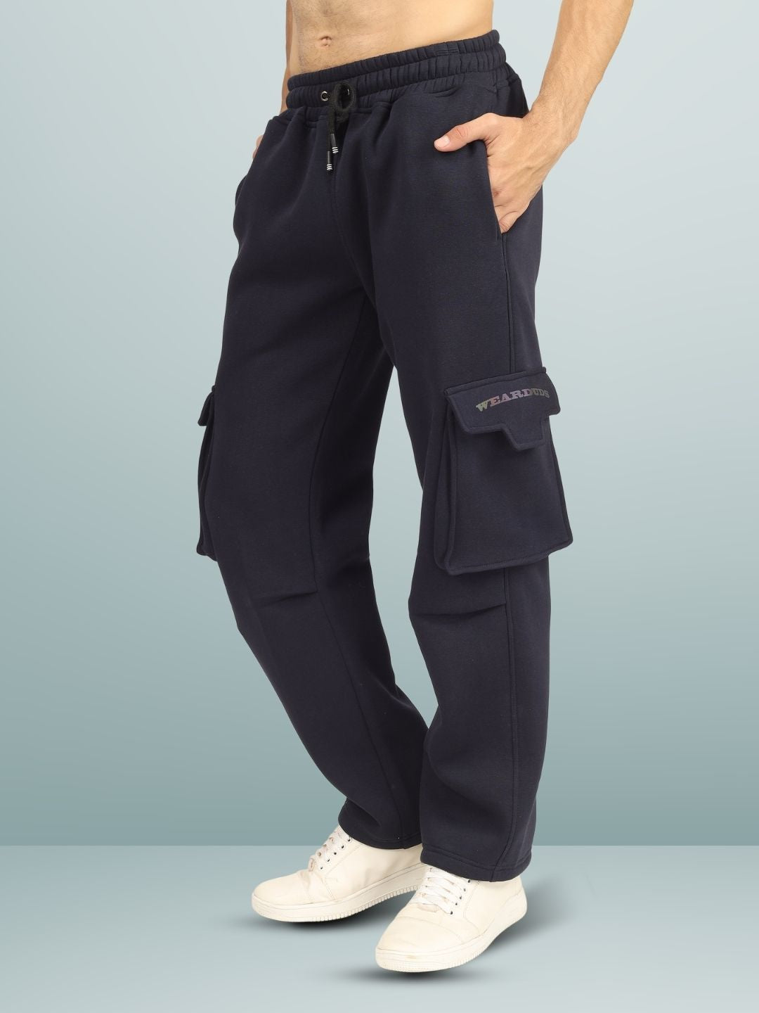 5 Pocket Fleece Solid Cargo Pant (Navy Blue) - Wearduds