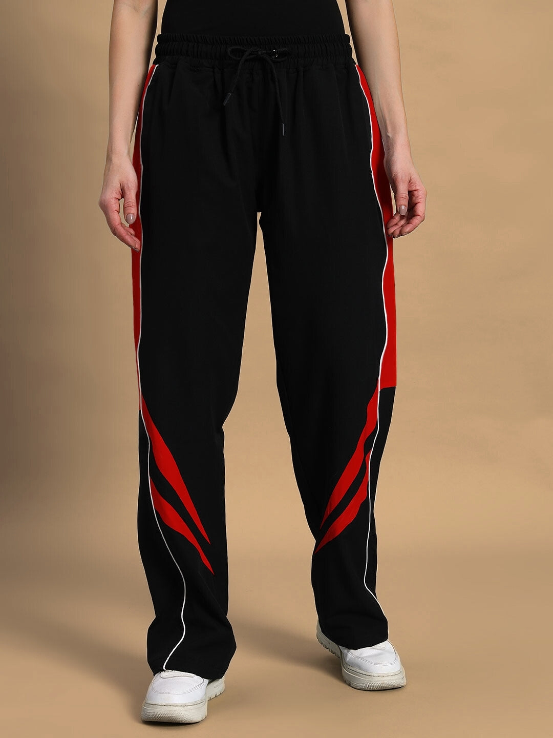 Women's Versatile Parachute Cargo Pants (Black-Red)