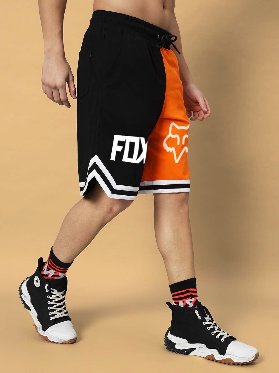 Fox Regular Fit Shorts (Orange-Black)