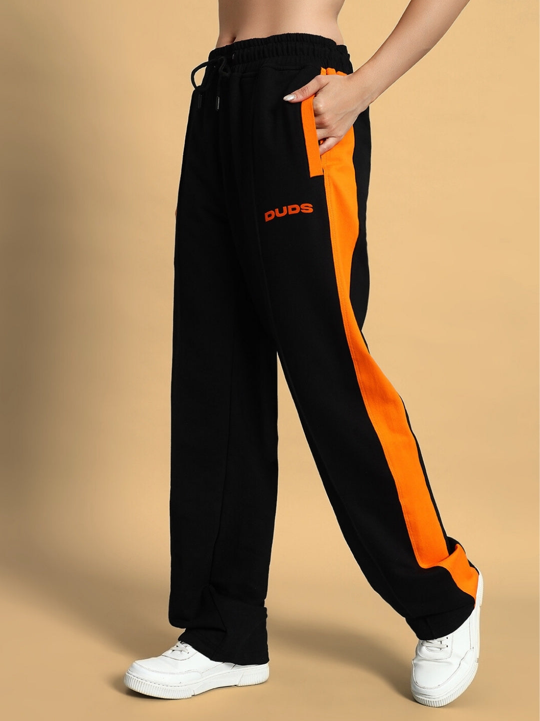 WOMEN'S BREEZER SIDE CONTRAST JOGGERS (BLACK-ORANGE)