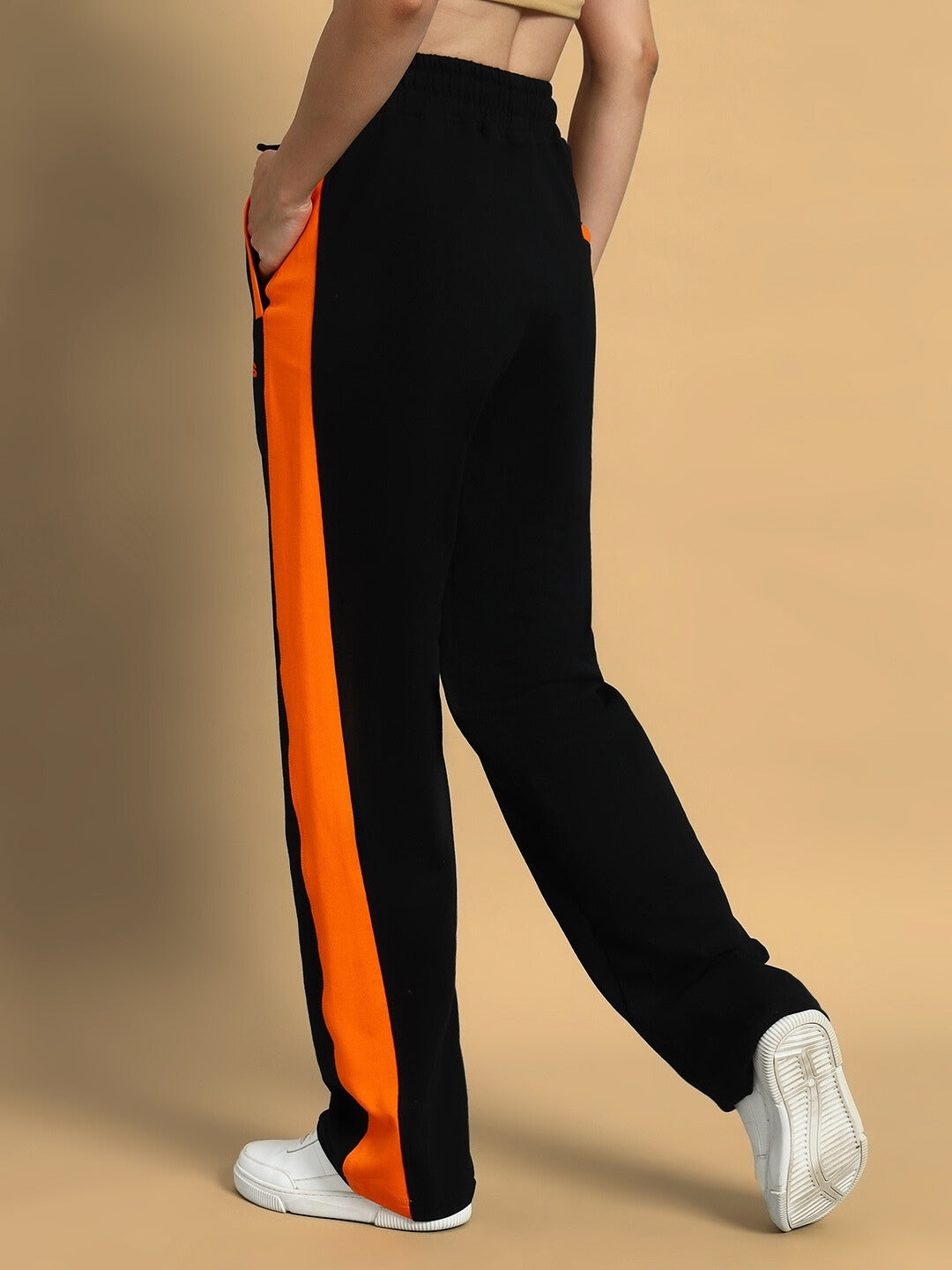 WOMEN'S BREEZER SIDE CONTRAST JOGGERS (BLACK-ORANGE)