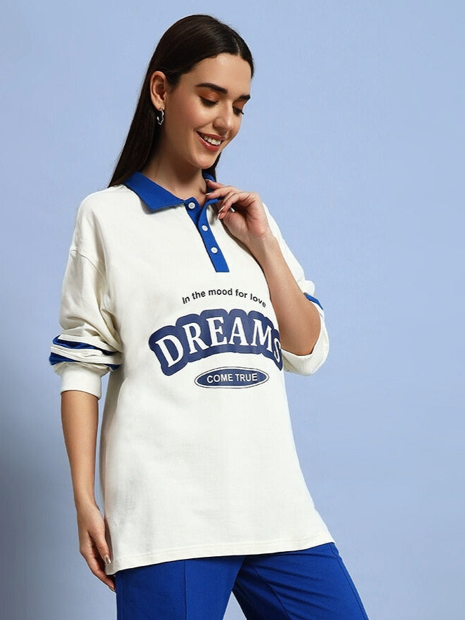 Women's Love Dreams Oversized Sweatshirt (Off White-Royal Blue)