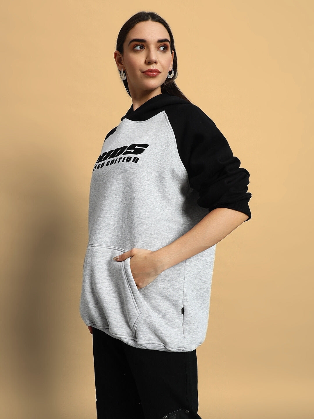 Women's Deluxe Colorblock Oversize Hoodie (Black-Melange Grey)