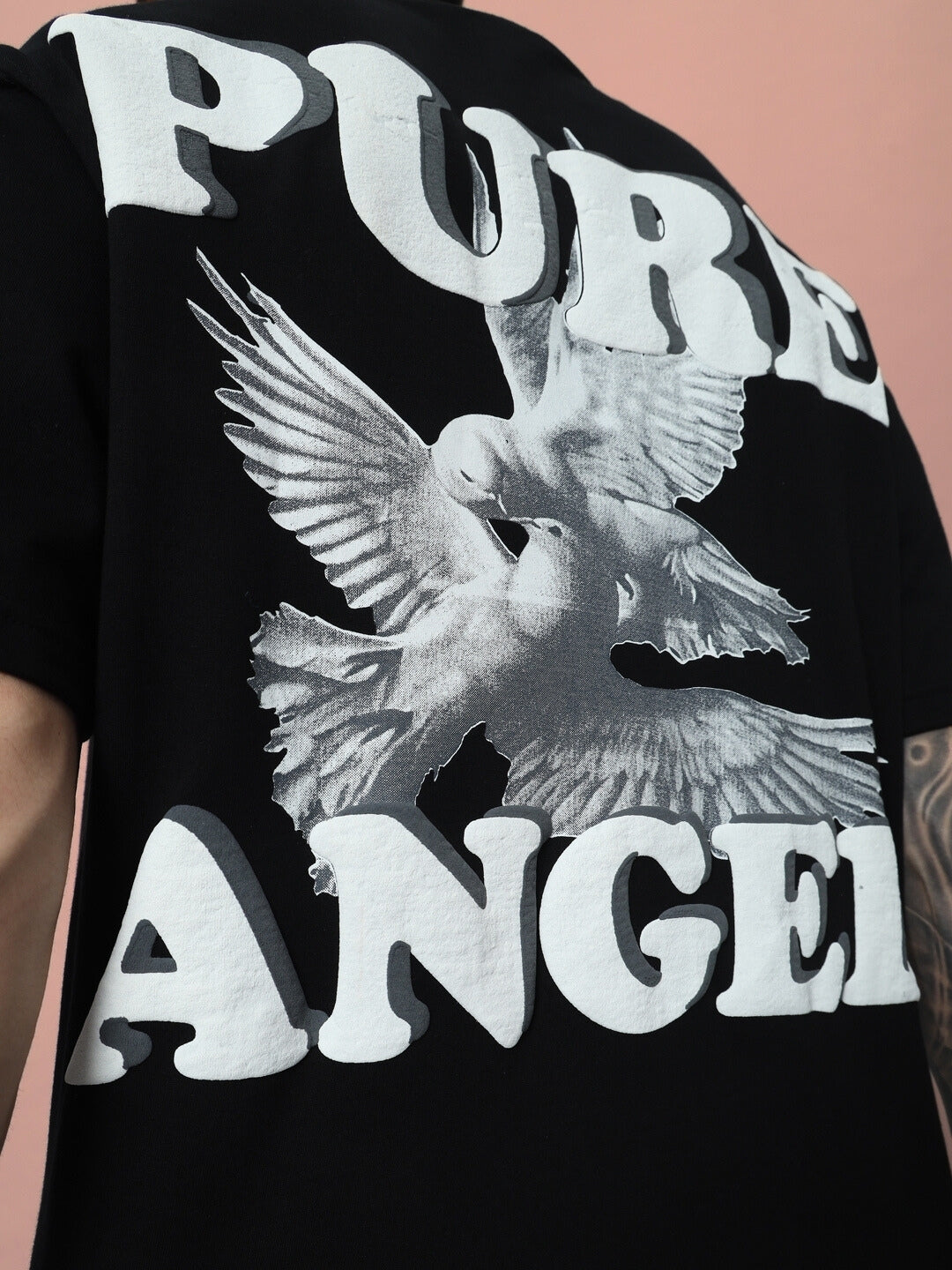 Pure Angel Puff Print Over-Sized T-Shirt (Black)