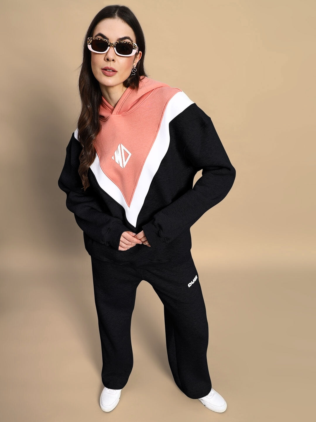 Women's Polar Colorblock Co-Ord (Black-Peach)