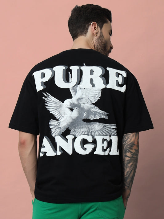 pure angel puff print over sized t shirt black