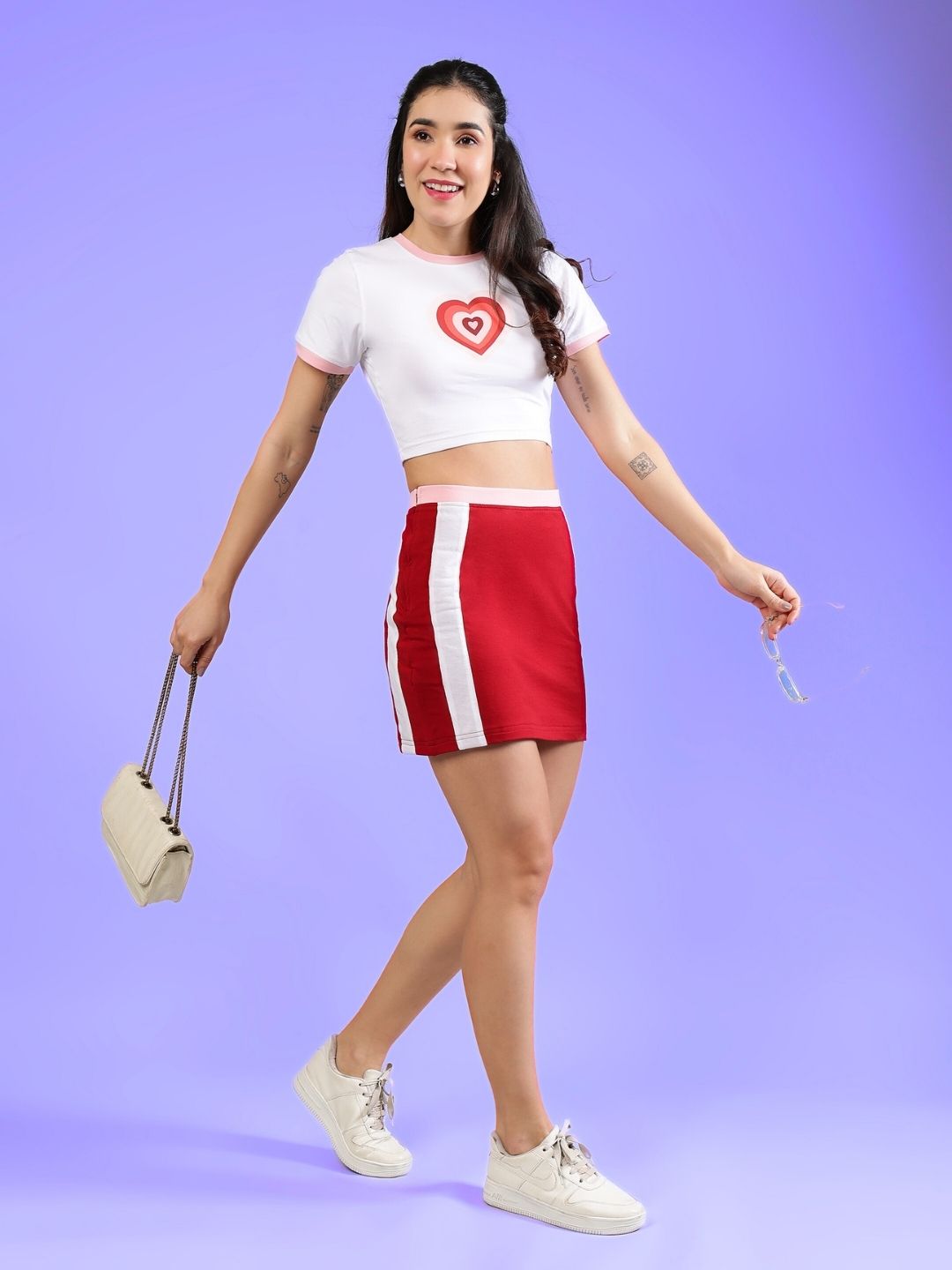 WOMEN'S LIBI HEART ACTIVE CO-ORD SET (WHITE-RED)