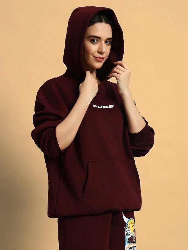 WOMEN'S JUMBLED HOODIE (WINE)