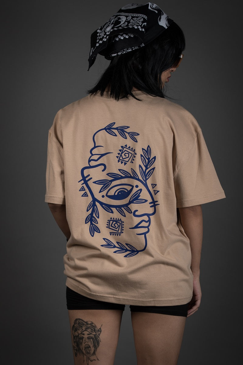 Indigo Faces Over-Sized T-Shirt (Nude) - Wearduds