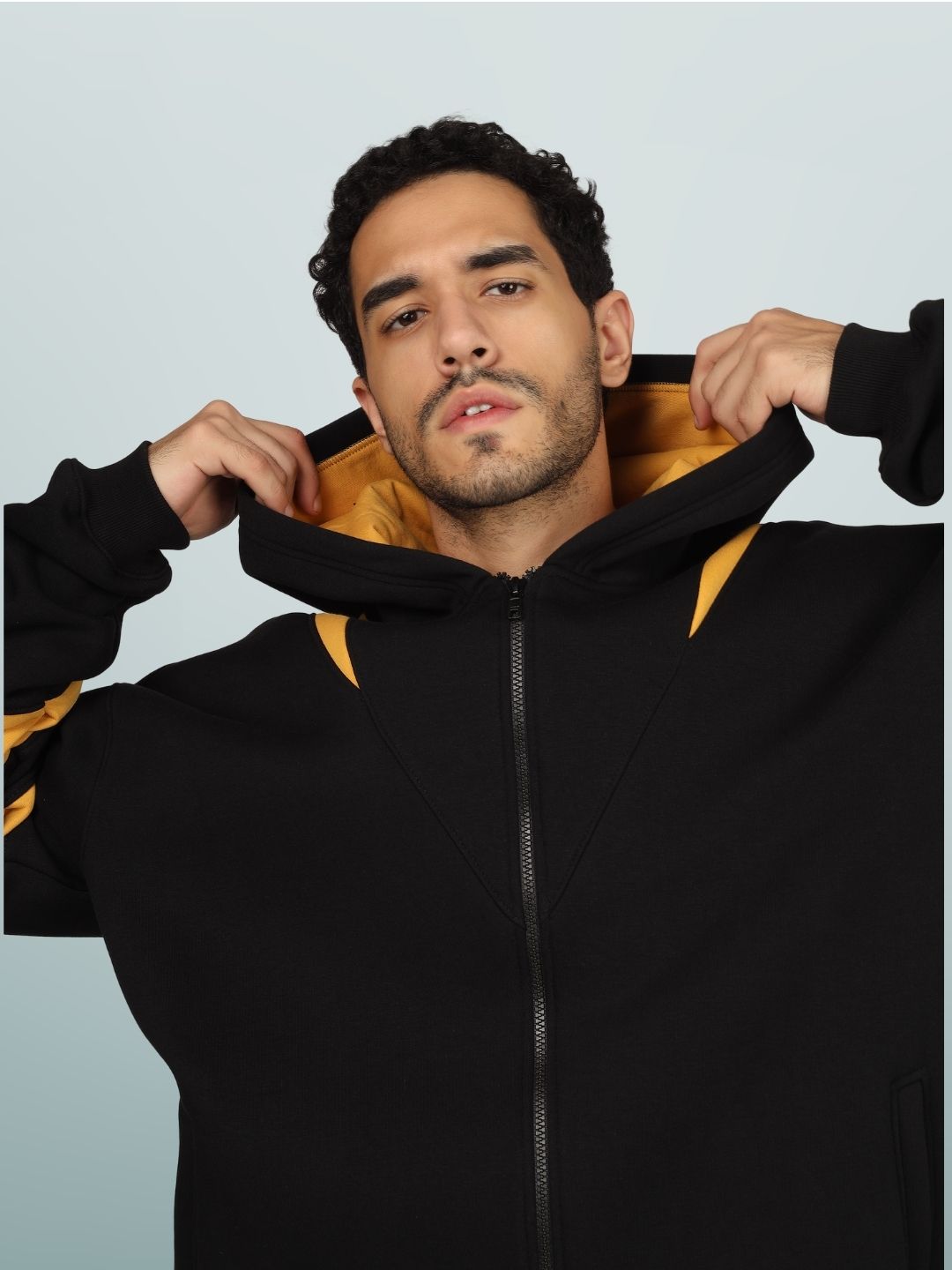 Colorblock Yellow Patch Zipper Hoodie - Wearduds