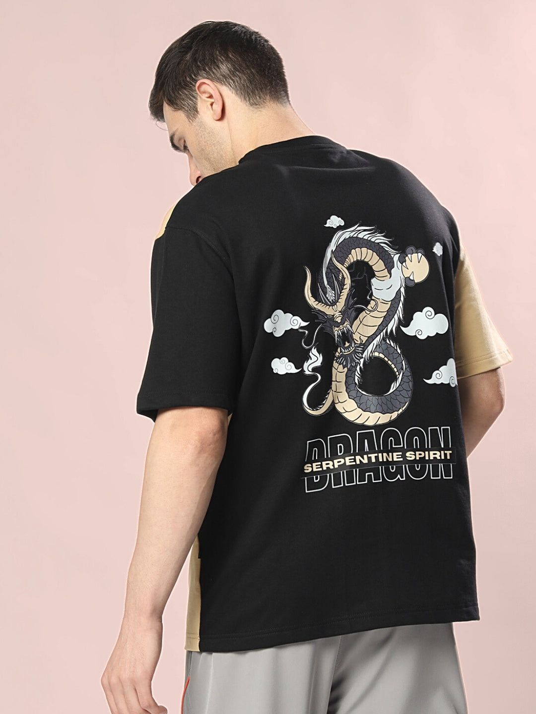 Dragon Oversized T-Shirt (Black-Beige)