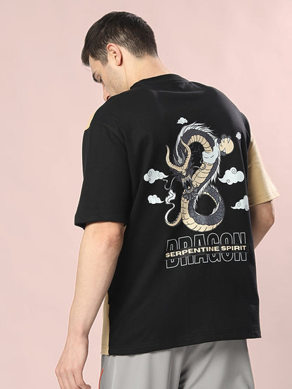 Dragon Oversized T-Shirt (Black-Beige)