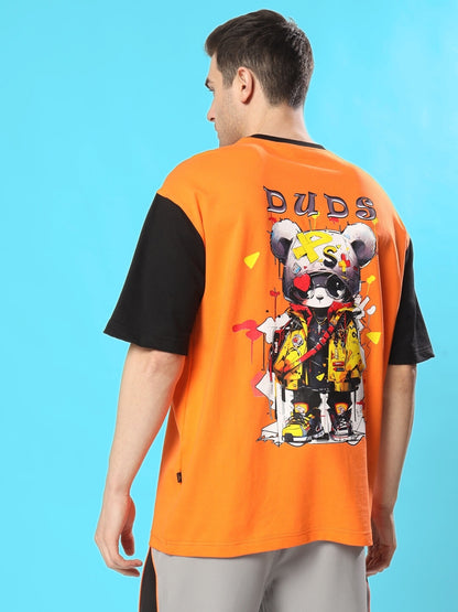 Cool Teddy Oversized T-Shirt (Orange-Black)