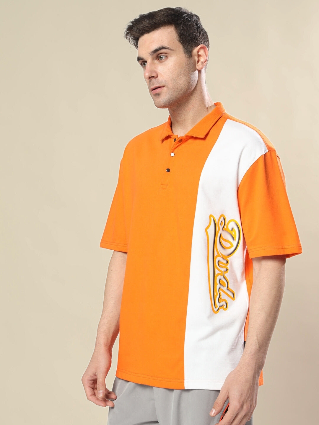 Cheugy Oversized Polo T-Shirt (Orange-White)