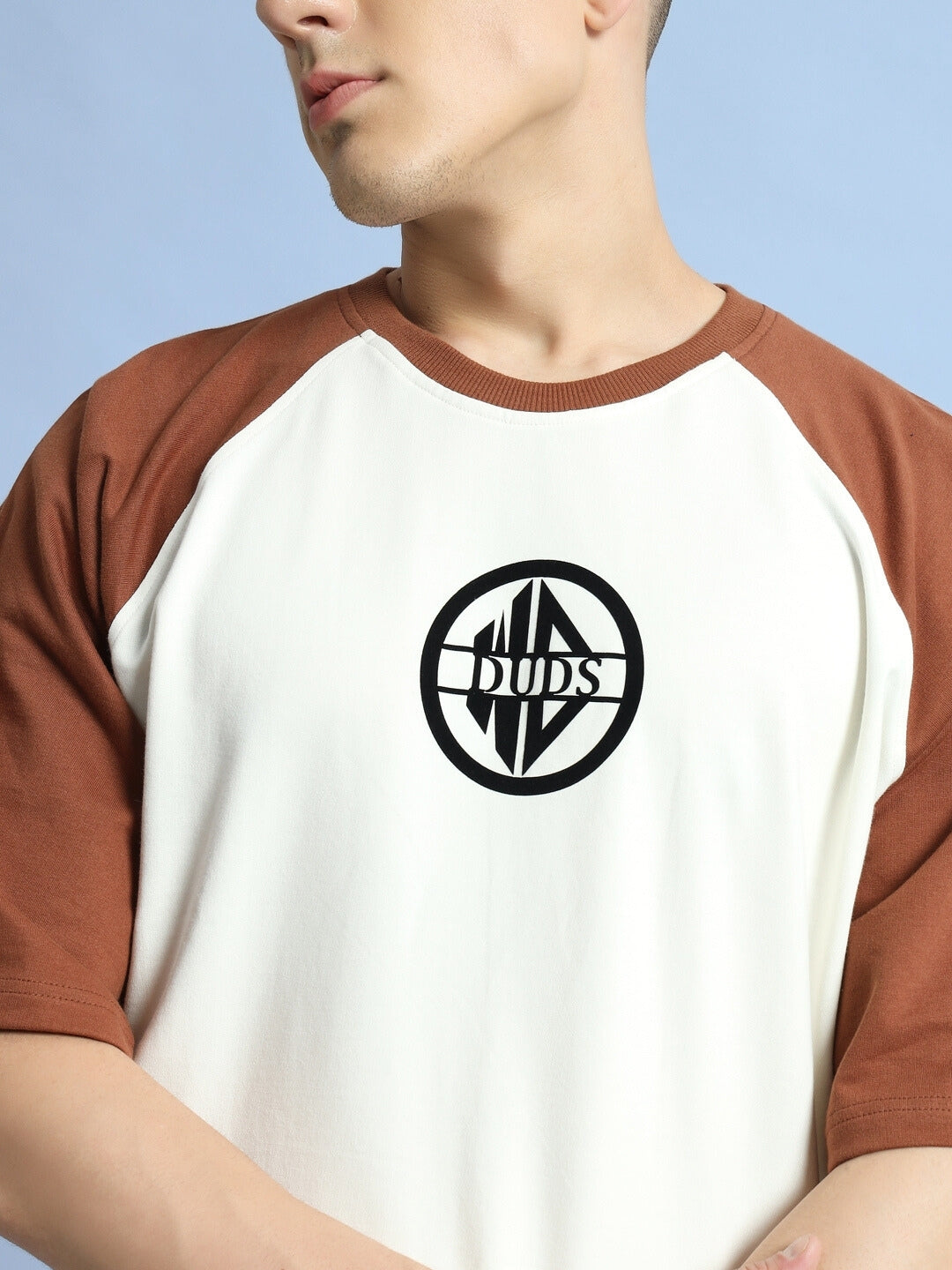 Chestnut Raglan Blocked Oversized T-Shirt (Off White-Brown)