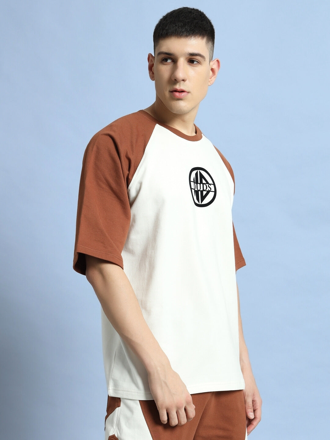 Chestnut Raglan Blocked Oversized T-Shirt (Off White-Brown)