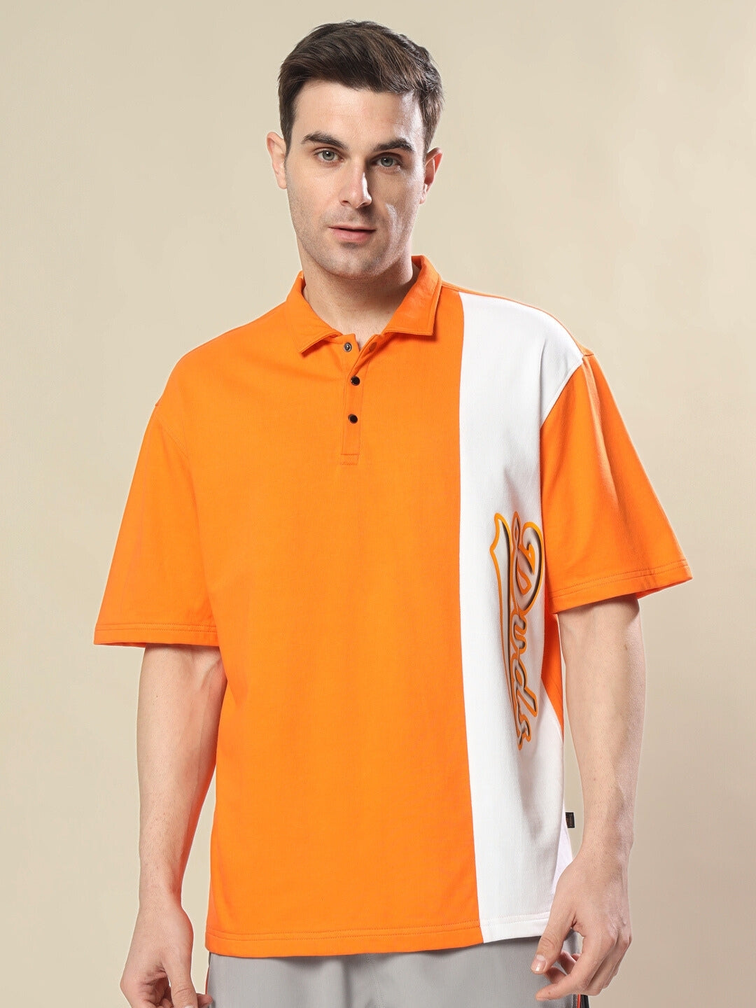 Cheugy Oversized Polo T-Shirt (Orange-White)