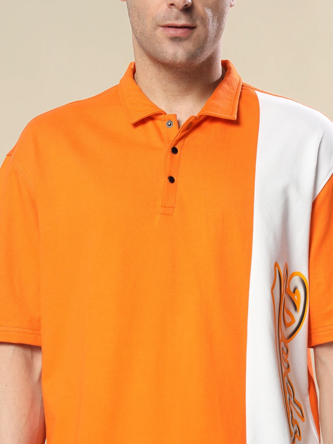 Cheugy Oversized Polo T-Shirt (Orange-White)