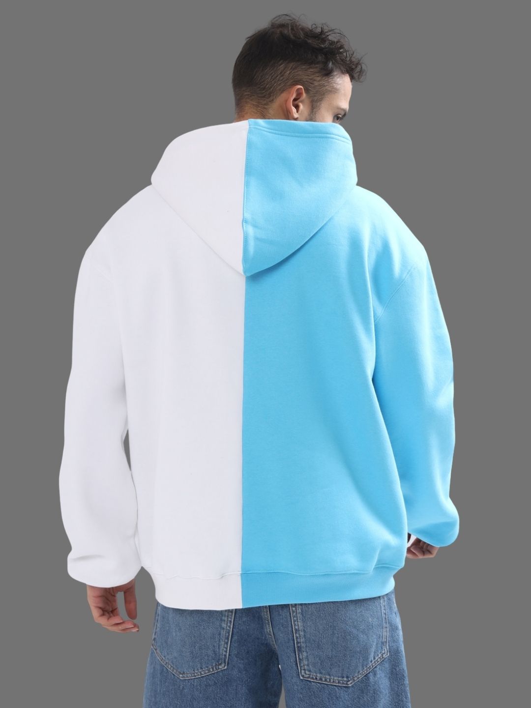 Scared Teddy Oversize Hoodie (Sky Blue-White) - Wearduds