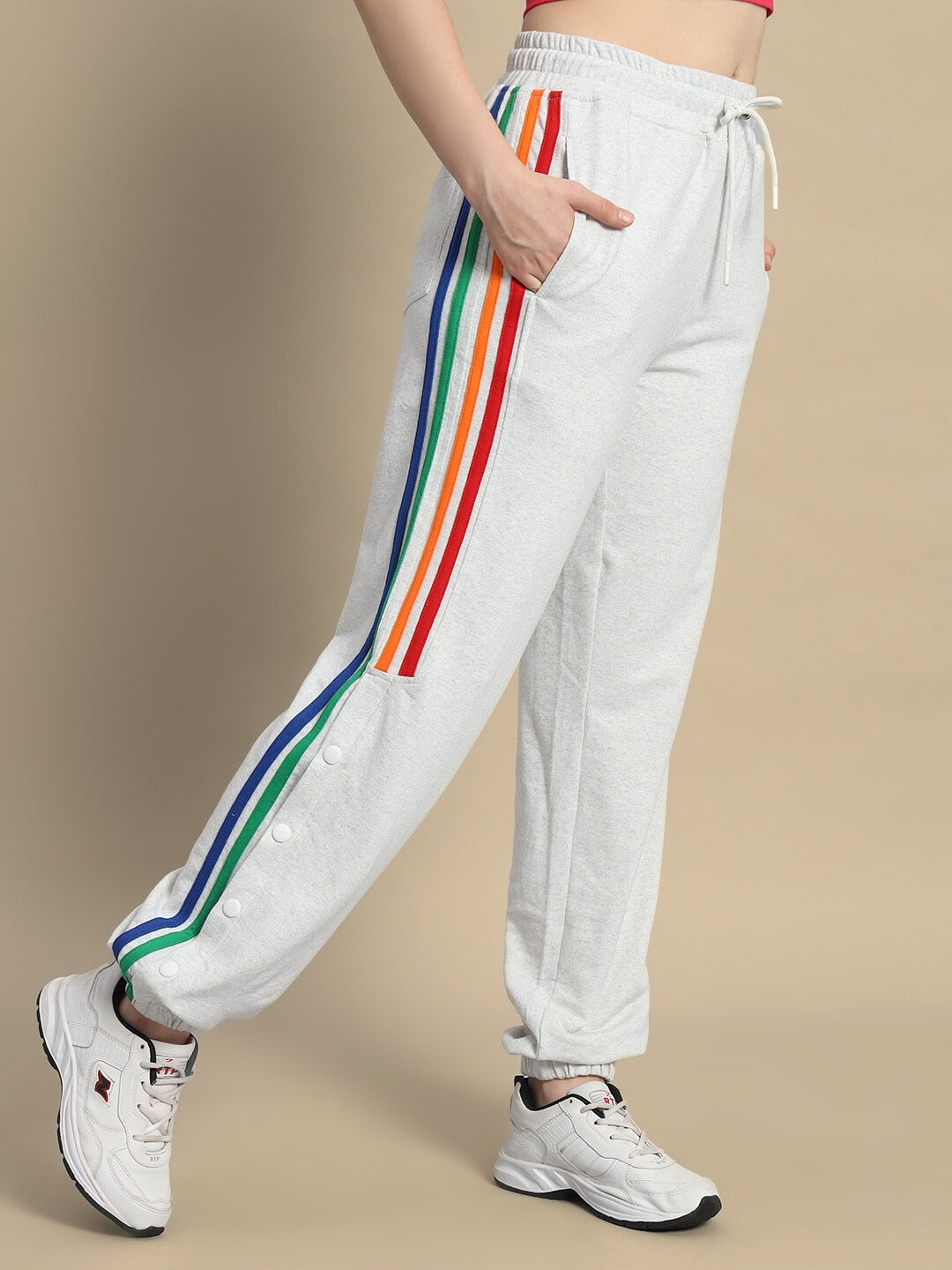 WOMEN'S DUDS PRISM COLORFUL STRIPE JOGGERS (MELANGE GREY)