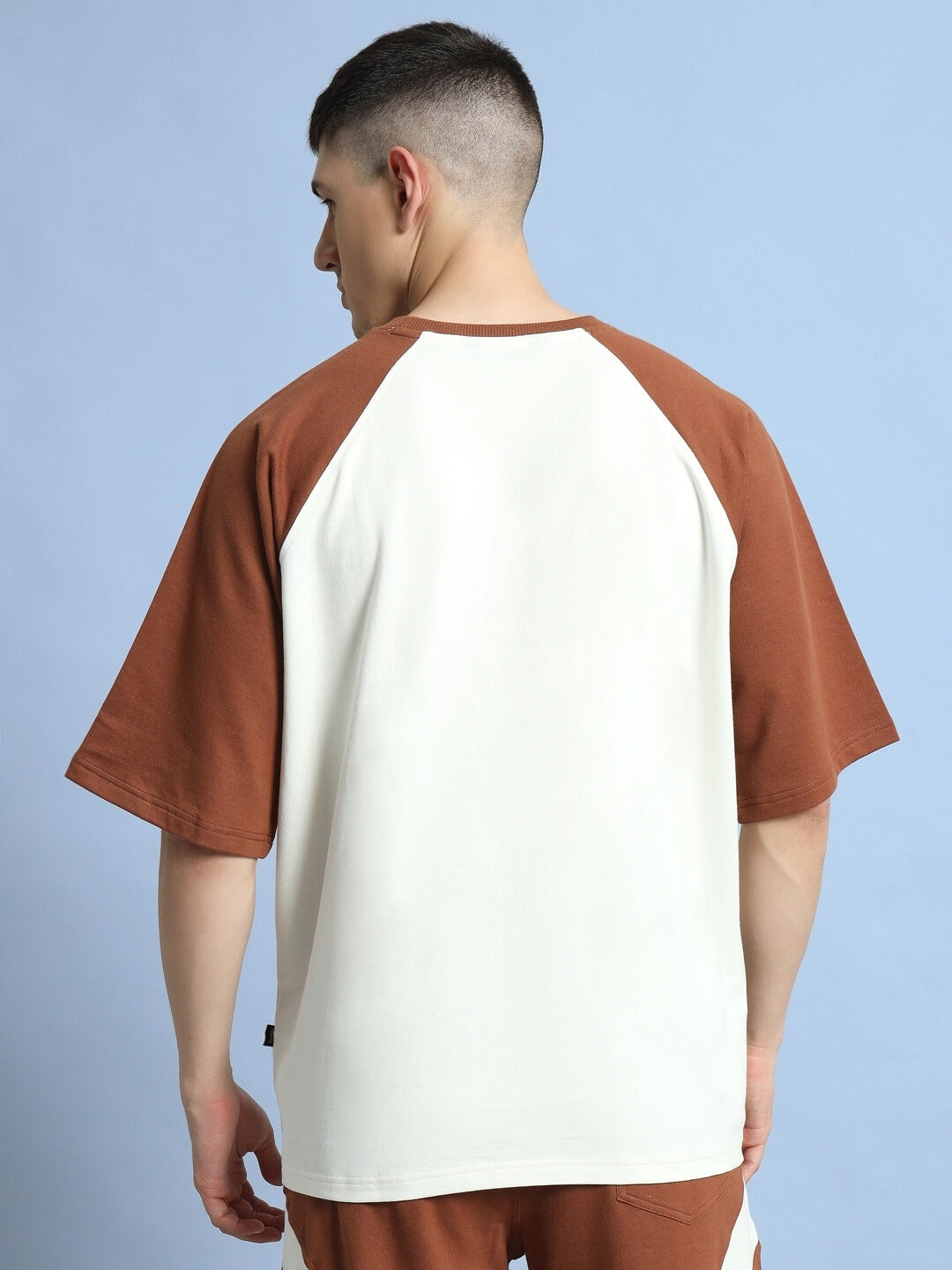 Chestnut Raglan Blocked Oversized T-Shirt (Off White-Brown)