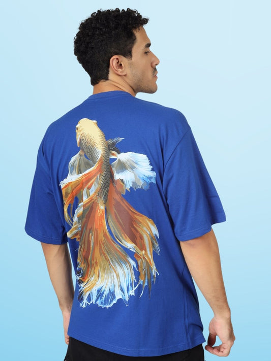 fish over sized t shirt cobalt blue
