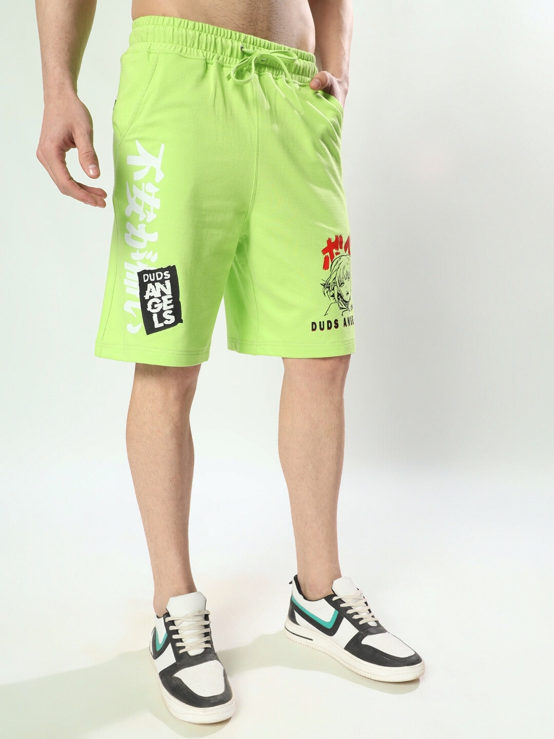 Duds Anime Girl Regular Fit Shorts (Neon Green)