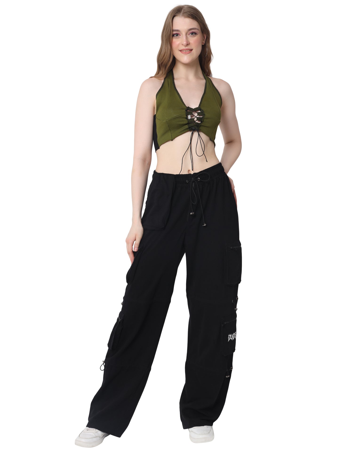 Ribbed Crop-Top (Military Green Black) - Wearduds