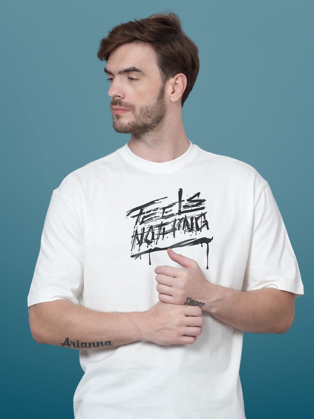 Feels Nothing Over-Sized T-Shirt (White) - Wearduds