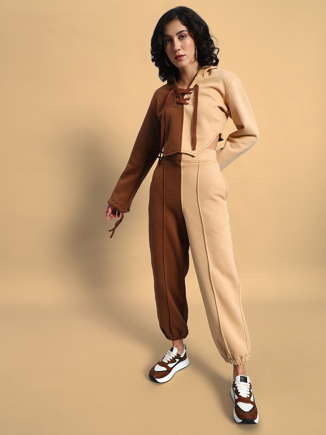 WOMEN'S SOPHIA CO-ORD SET (BEIGE-BROWN)