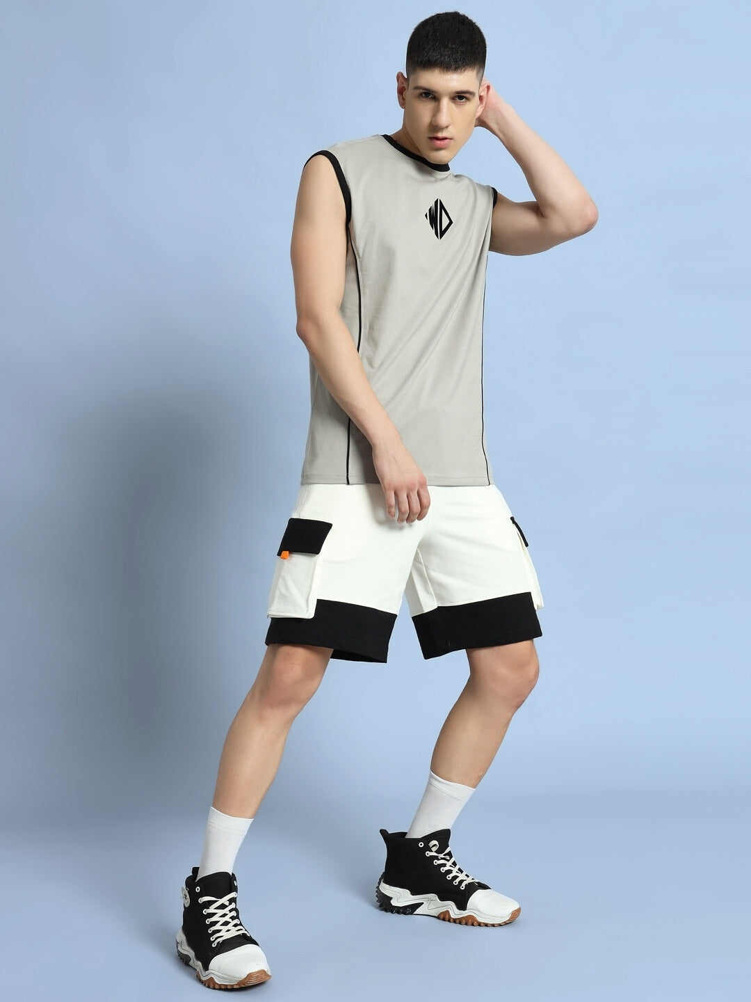 Utility Cargo Shorts (Off White-Black)