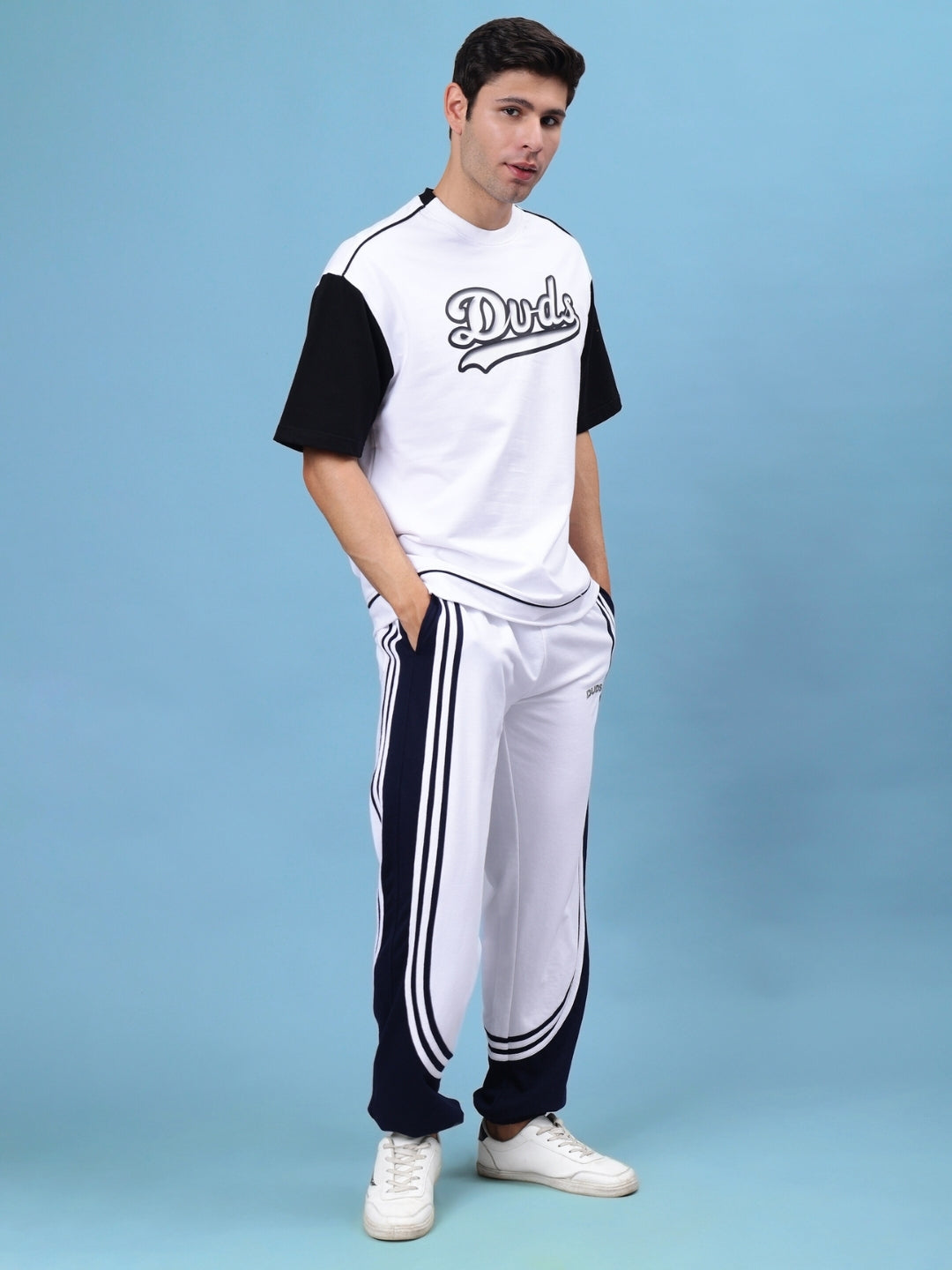 FRENZY CURVE CONTRAST JOGGERS (WHITE-NAVY)