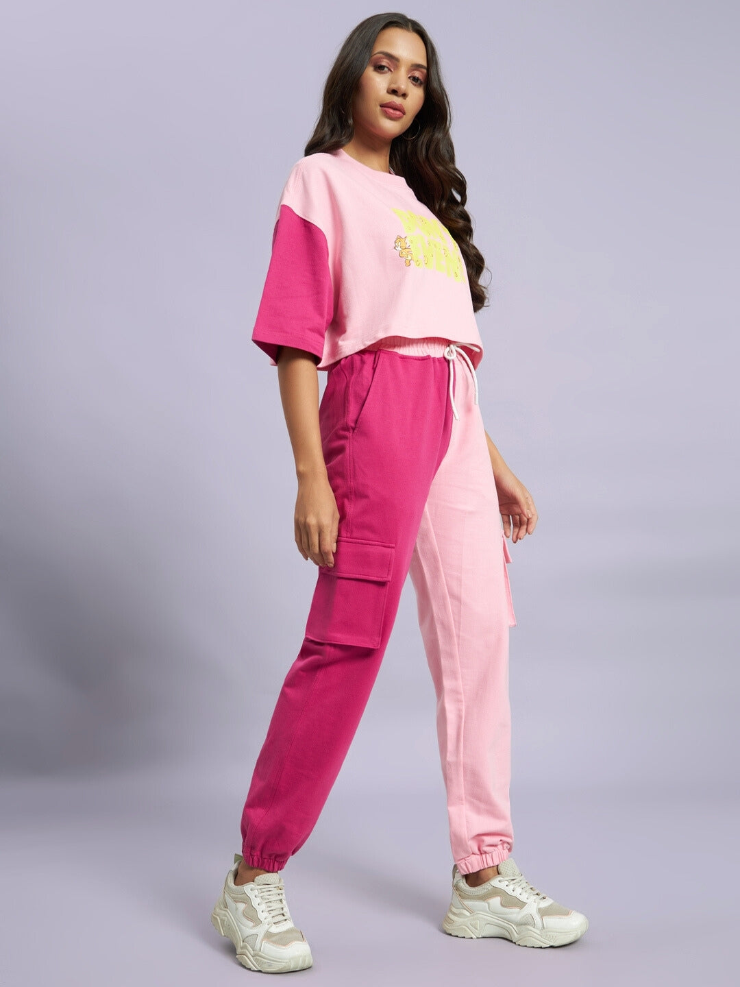 Women's Don't Even Co-Ord Set with Print (Pink)